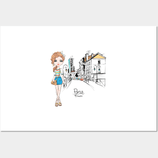 Vector fashion girl in summer clothes in Paris Posters and Art